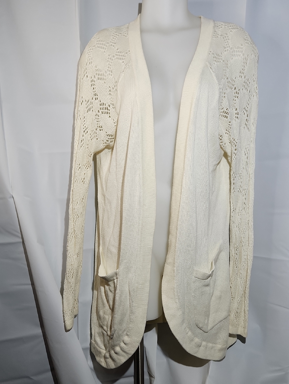 Kismet Cream Open-Front Knit Cardigan Sweater With Pockets - Size Large